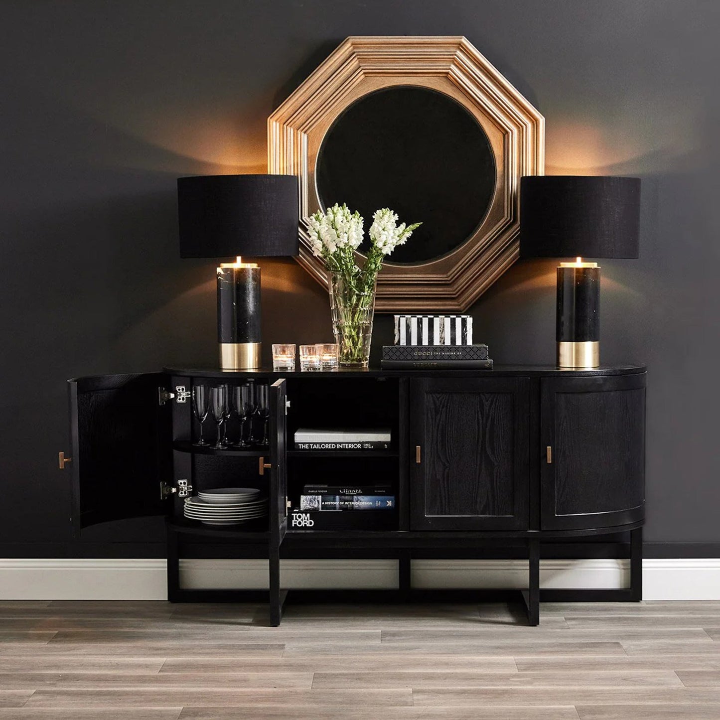 Theodore Curved Silhouette Buffet Table - Black Buffet Table Cafe Lighting & Living