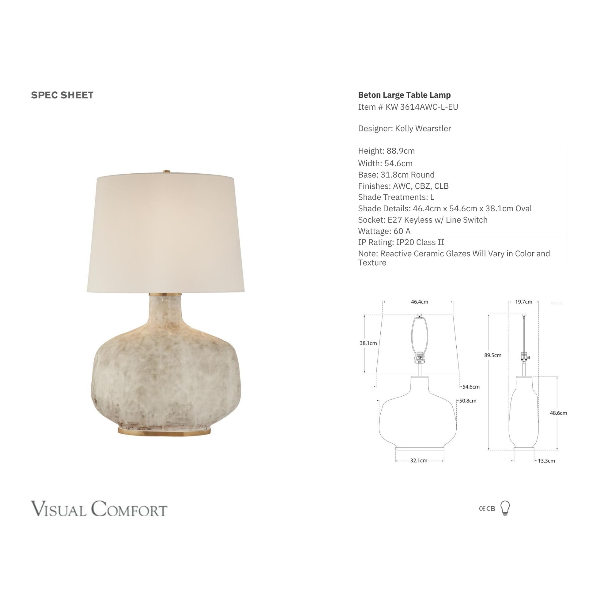 Kelly Wearstler Beton Large Glazed Ceramic Table Lamp - Antique White Table Lamp Bloomingdales Lighting   