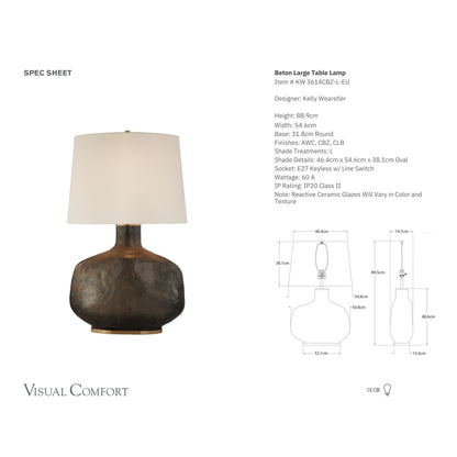 Kelly Wearstler Beton Large Glazed Ceramic Table Lamp - Bronze Table Lamp Bloomingdales Lighting   