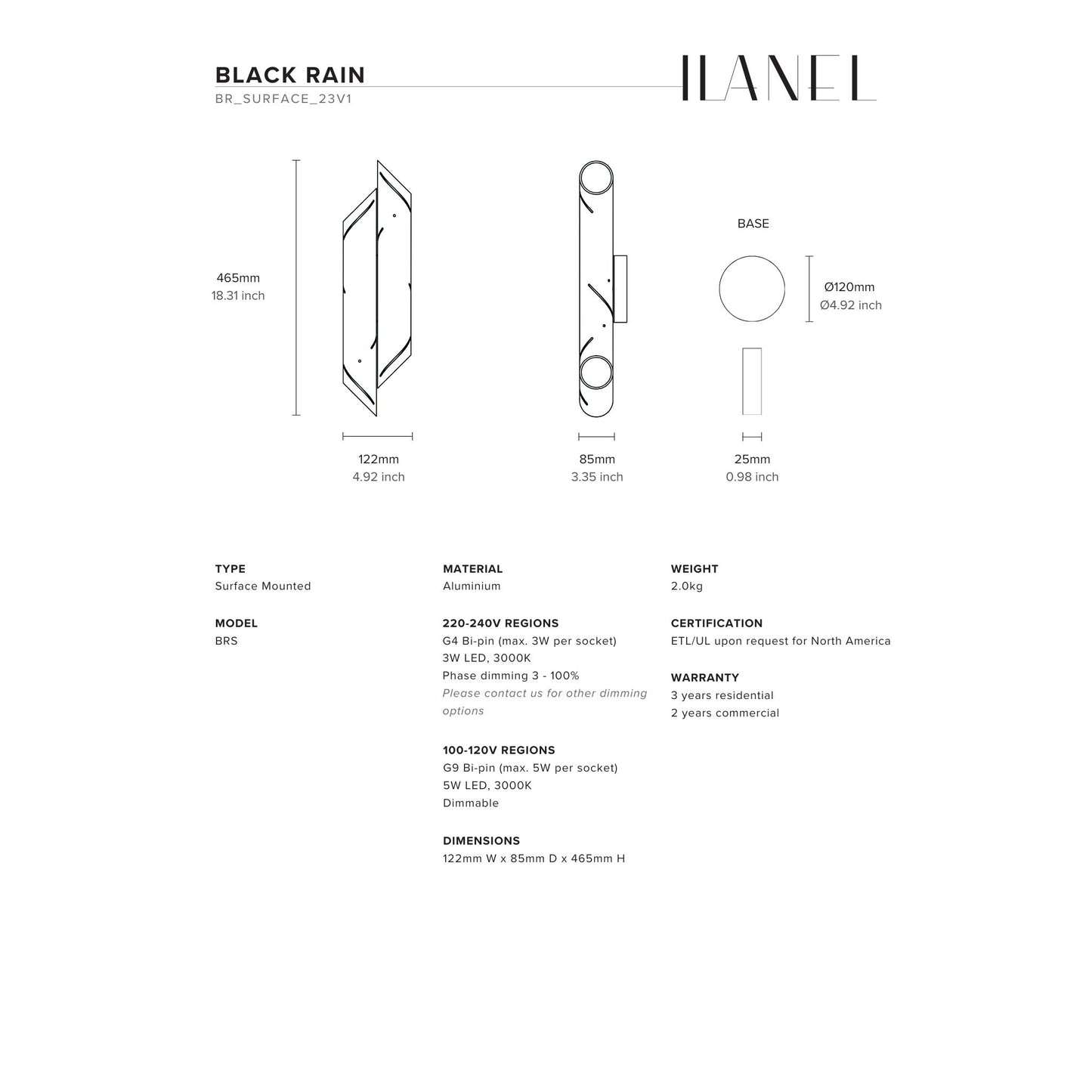 Black Rain Wall Light Wall Light ILANEL