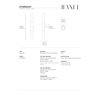 Stardust Double Fluted Wall Light Wall Light ILANEL