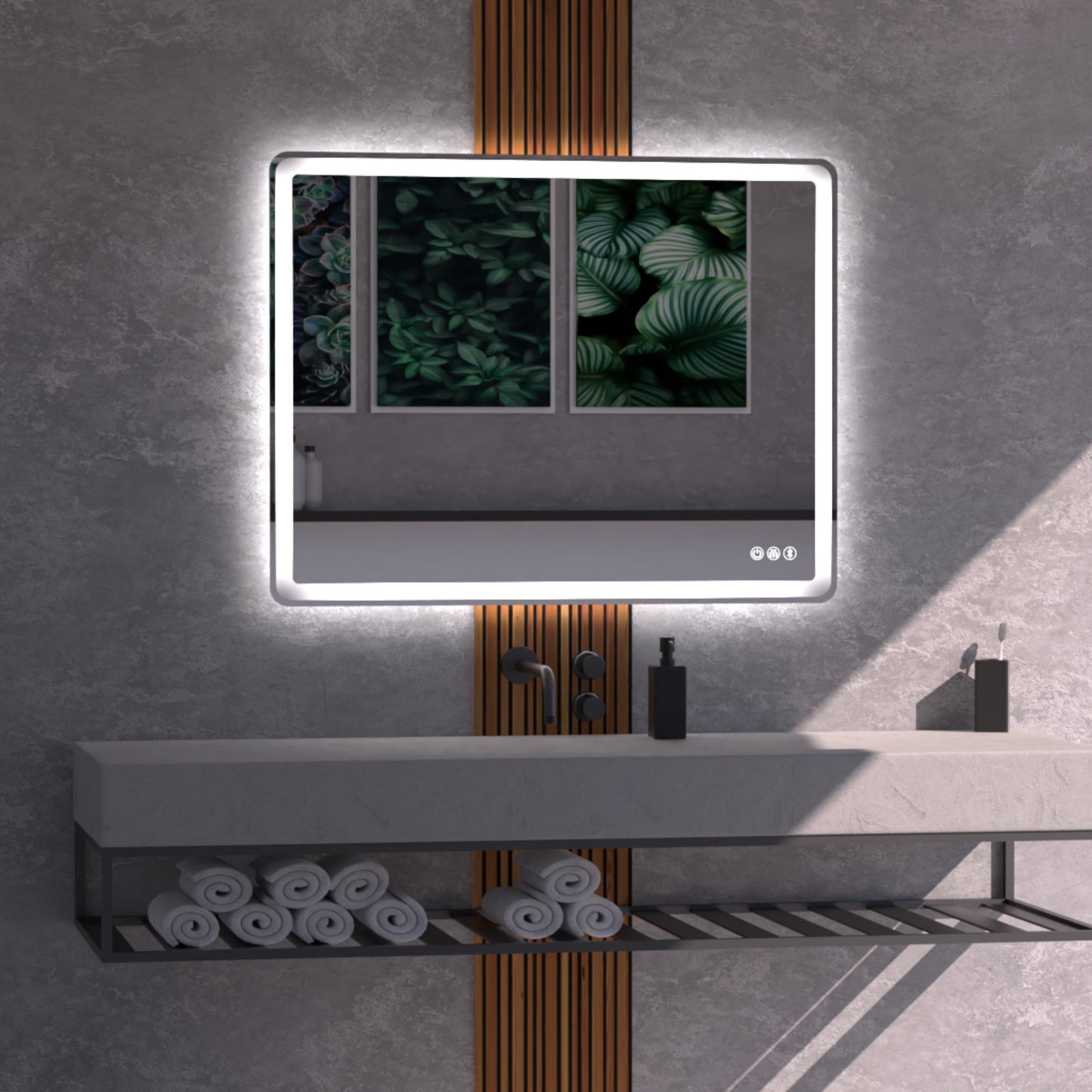 Lume Frameless Rectangular LED Bathroom Mirror Mirror Lumixe 1200 x 750mm Bluetooth