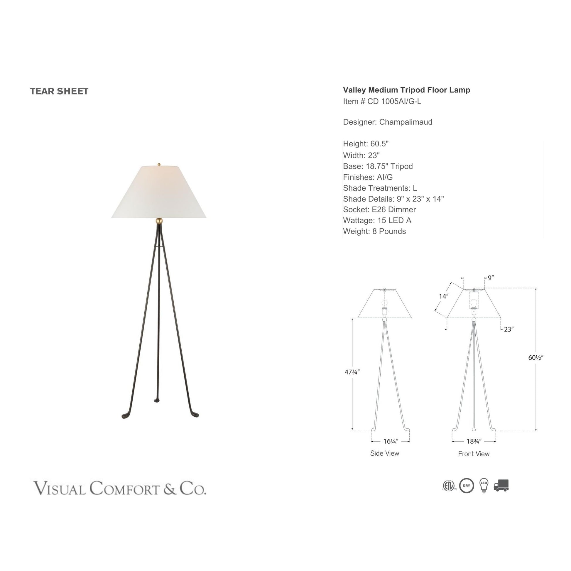 Champalimaud Valley Medium Tripod Floor Lamp - Aged Iron Floor Lamp Bloomingdales Lighting