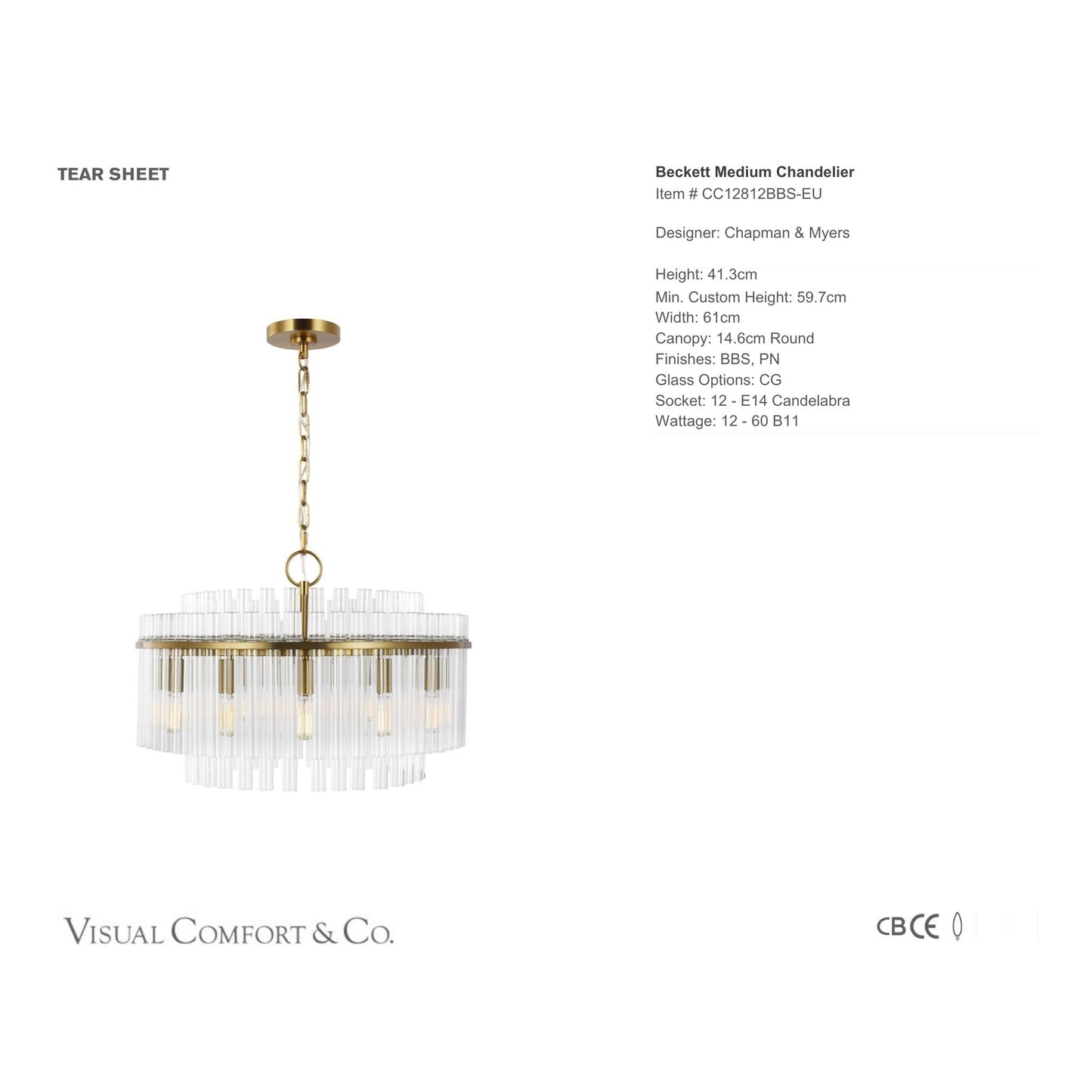 Chapman & Myers Beckett Medium Glass Chandelier - Brass Chandelier Bloomingdales Lighting