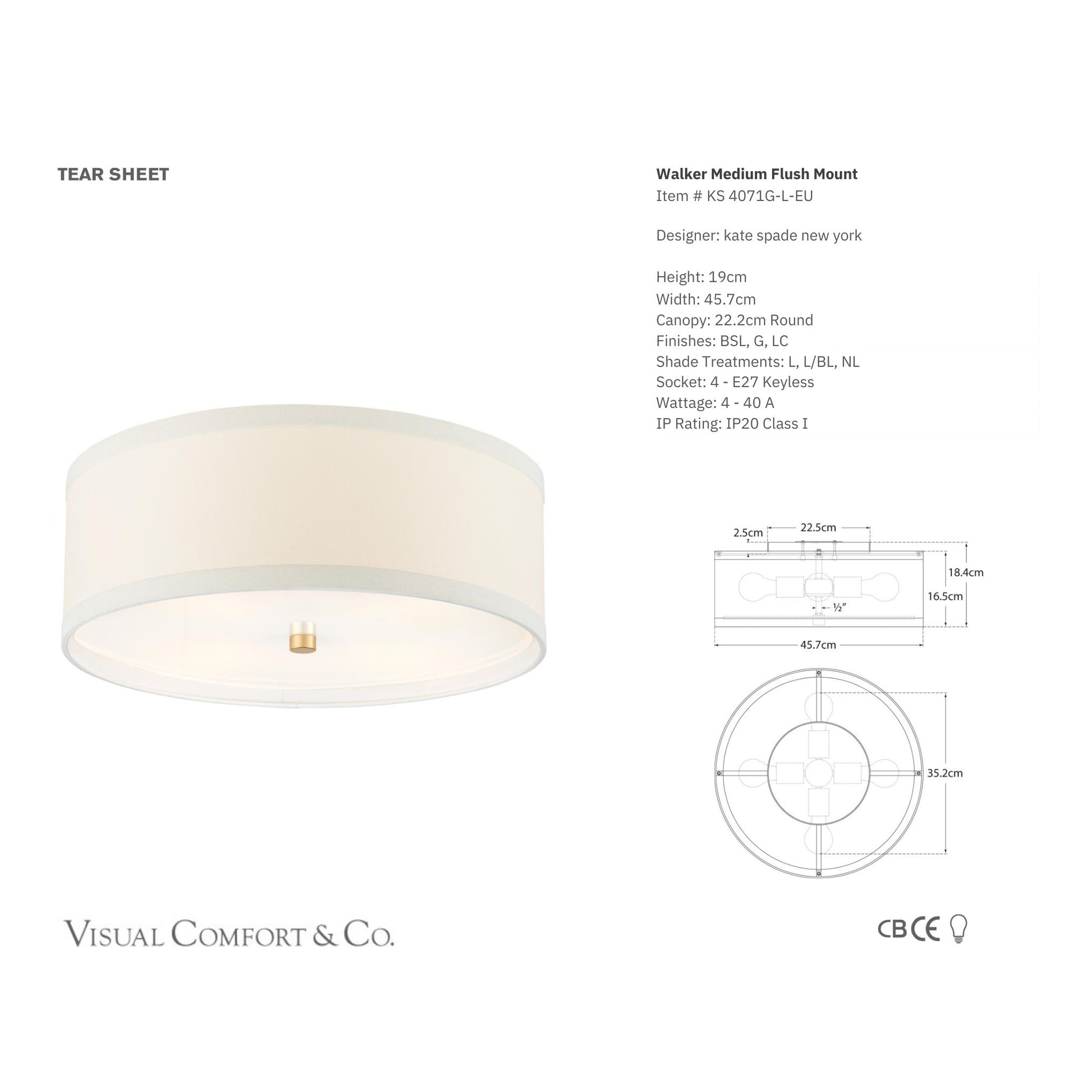 Kate Spade Walker Medium Flush Mount Ceiling Light - White / Burnished Silver Ceiling Flush Mount Bloomingdales Lighting