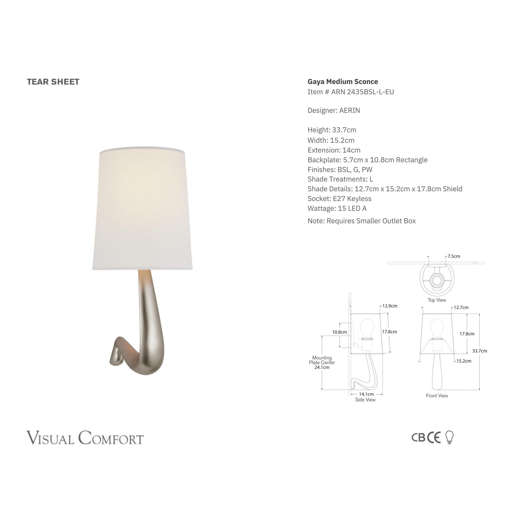 AERIN Gaya Medium Linen Wall Sconce - Burnished Silver Wall Light Bloomingdales Lighting   