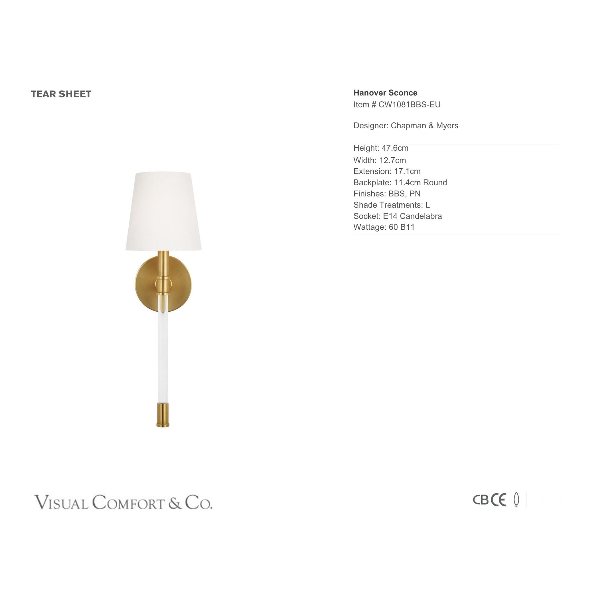 Chapman & Myers Hanover Glass Wall Sconce - Brass Wall Light Bloomingdales Lighting