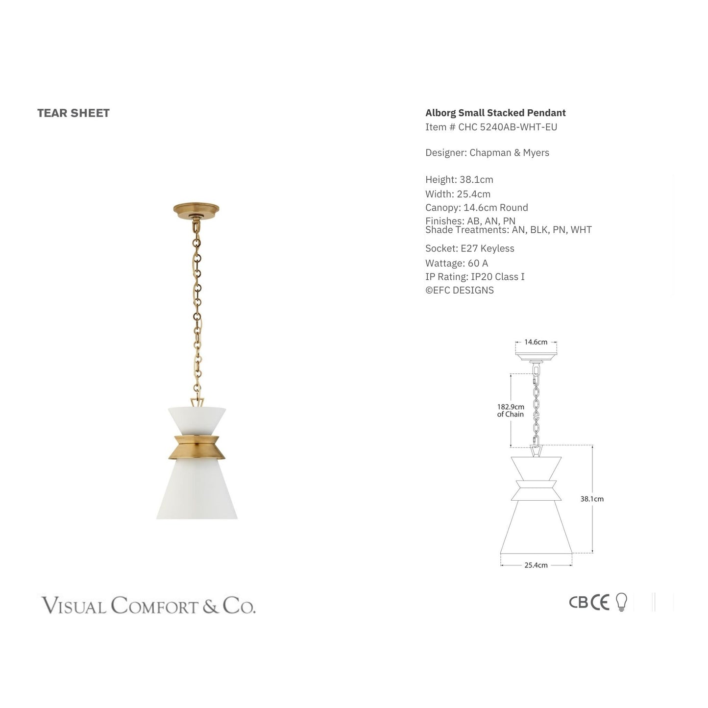 E. F. Chapman Alborg Small Stacked Pendant Light - White and Brass Pendant Light Bloomingdales Lighting   