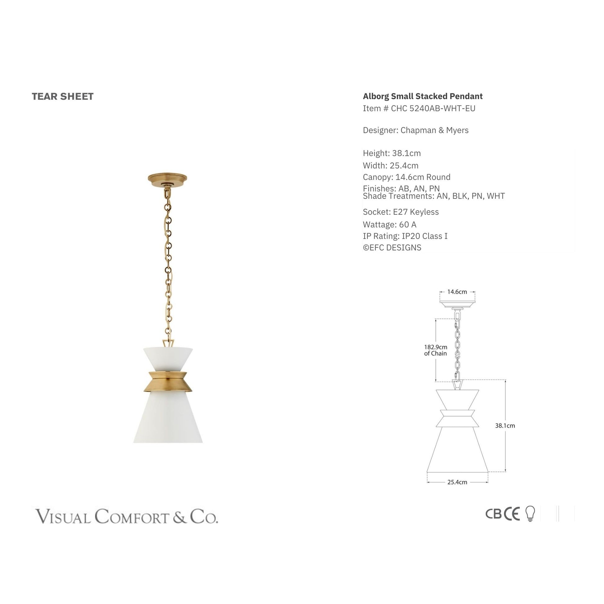 E. F. Chapman Alborg Small Stacked Pendant Light - White and Brass Pendant Light Bloomingdales Lighting   