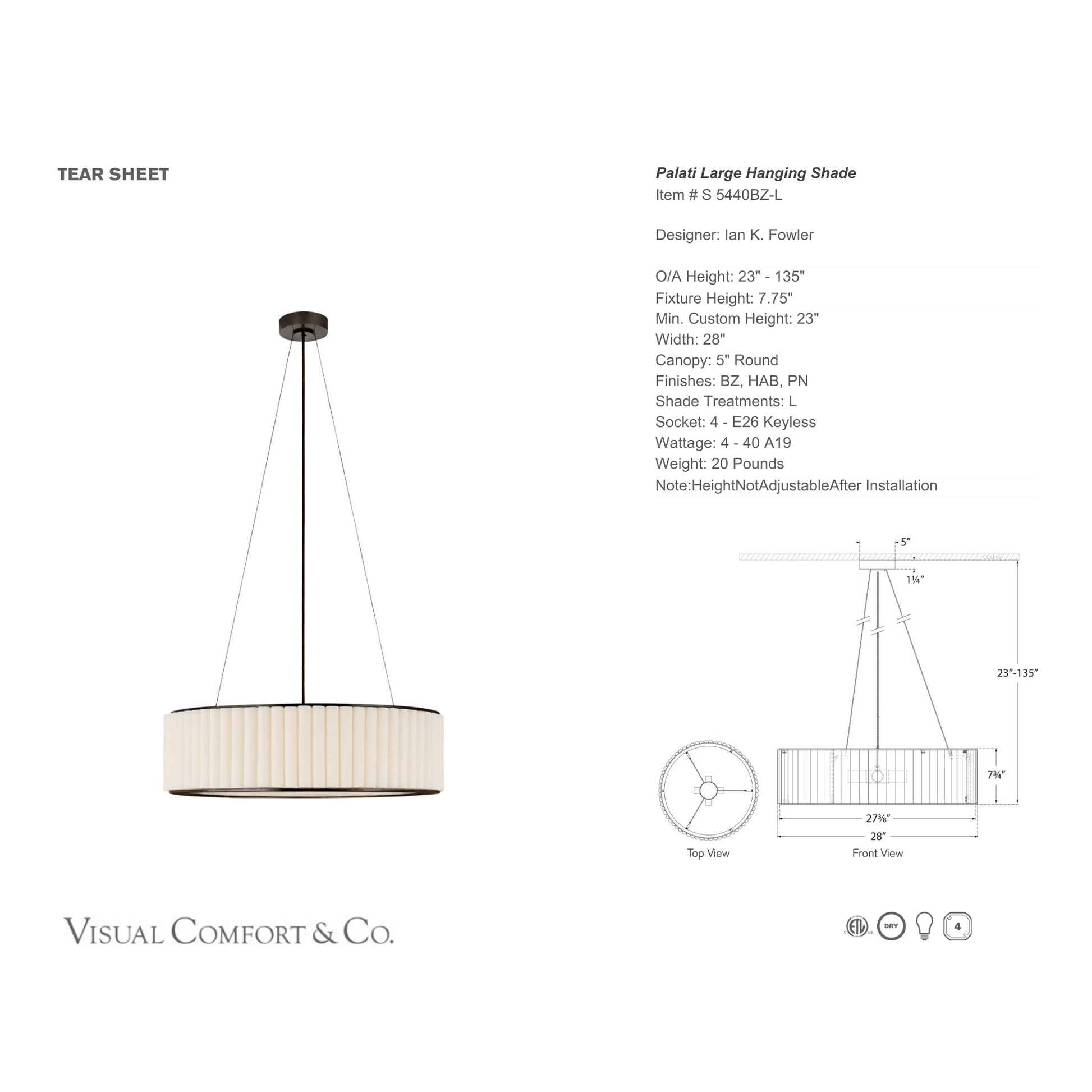 Ian K. Fowler Palati Large Linen Hanging Shade Chandelier Bloomingdales Lighting