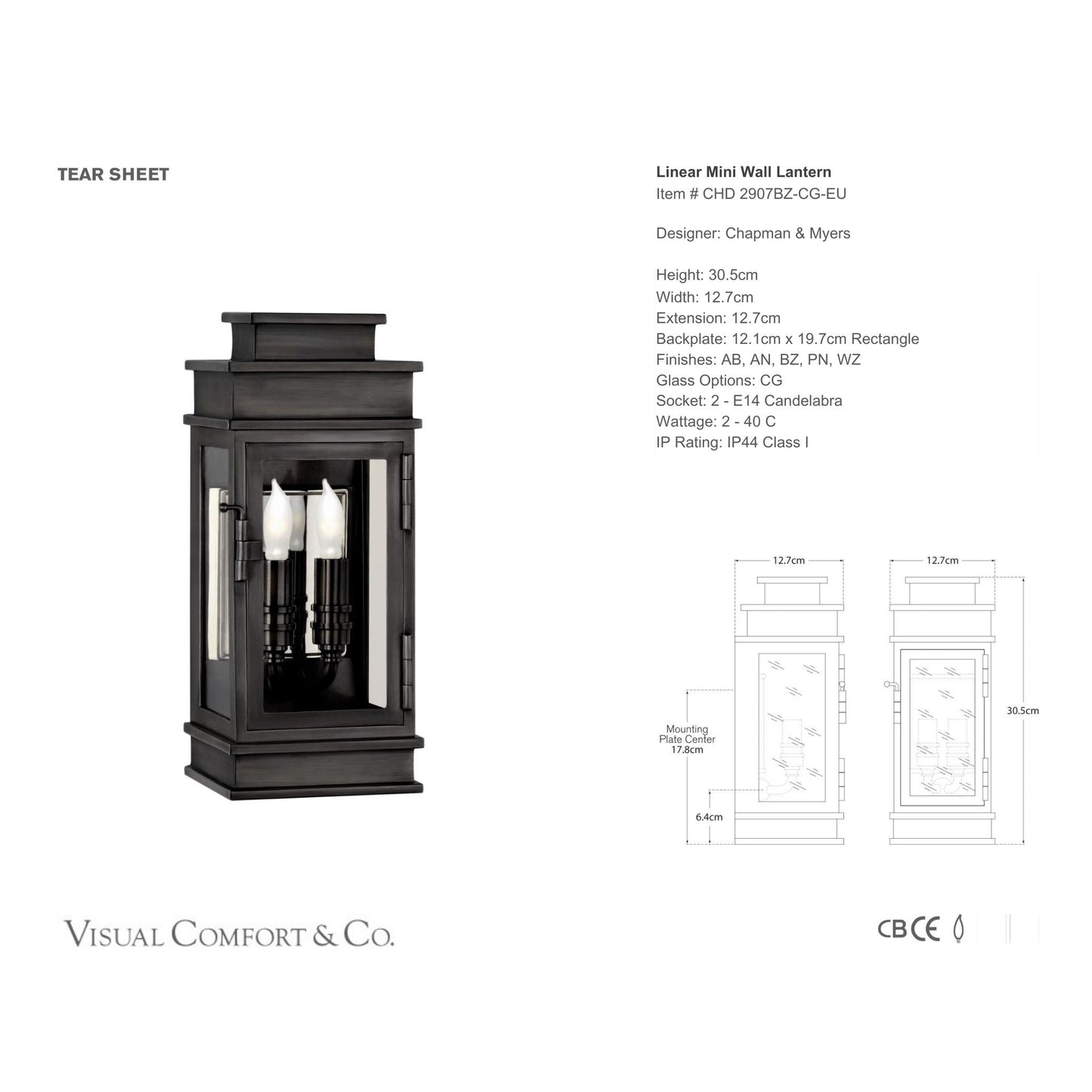 Chapman & Myers Linear Mini Outdoor Wall Lantern - Bronze Wall Light Bloomingdales Lighting