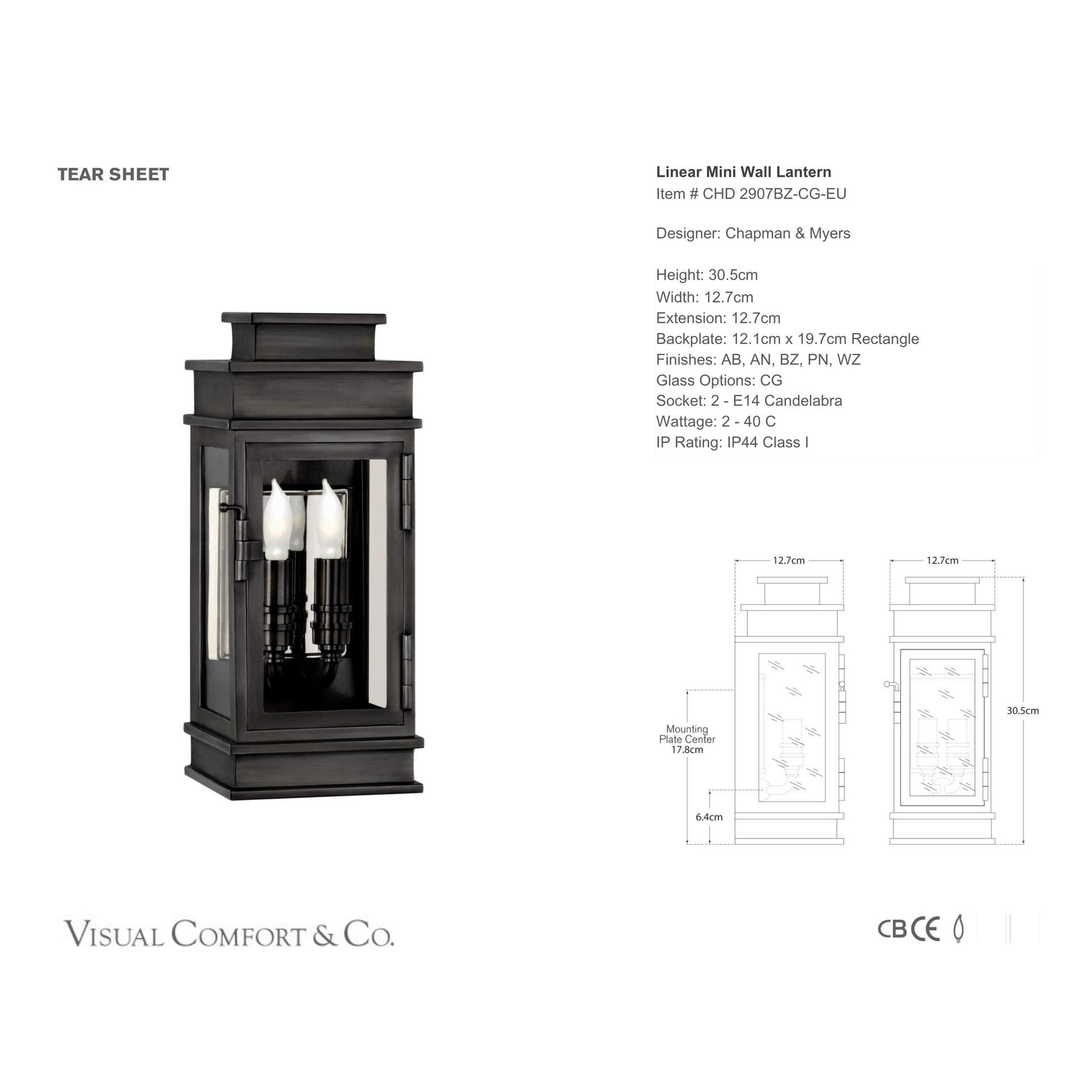 Chapman & Myers Linear Mini Outdoor Wall Lantern - Bronze Wall Light Bloomingdales Lighting