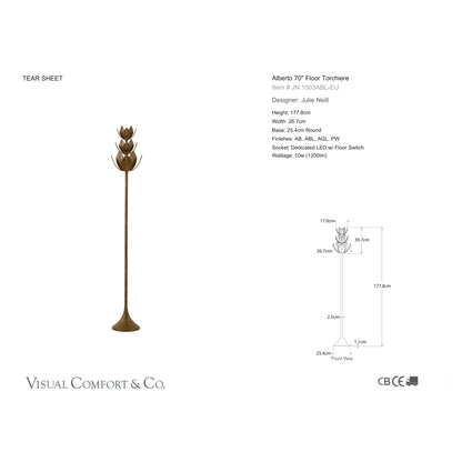 Julie Neill Alberto 70" Torchiere Leaf Floor Lamp Floor Lamp Bloomingdales Lighting