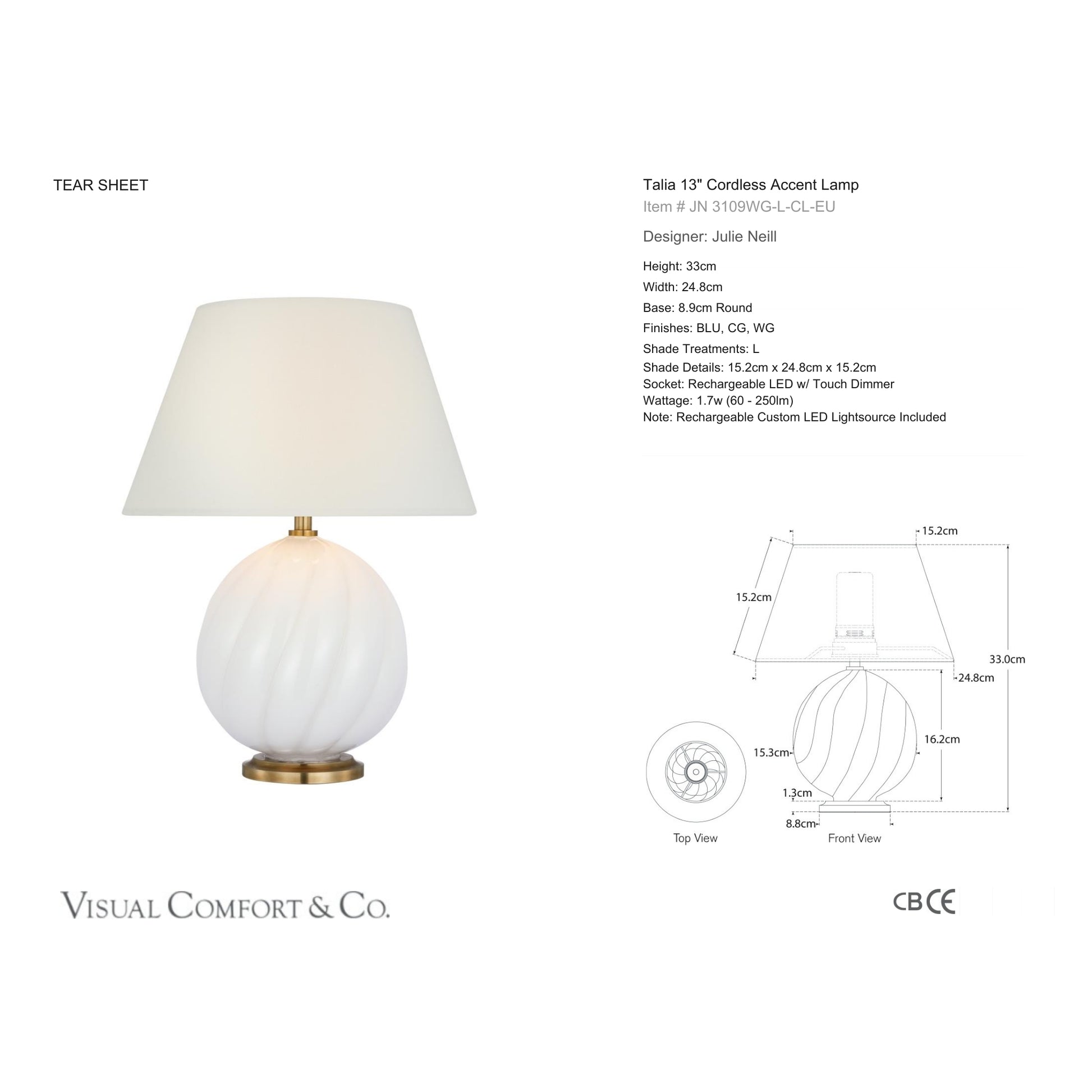 Julie Neill Talia 13" Cordless Accent Table Lamp Table Lamp Bloomingdales Lighting