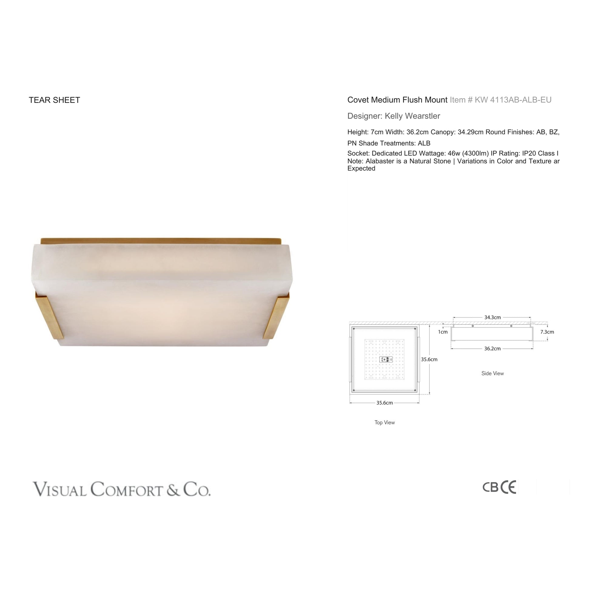 Kelly Wearstler Covet Medium Alabaster Flush Mount - Brass Wall Light Bloomingdales Lighting
