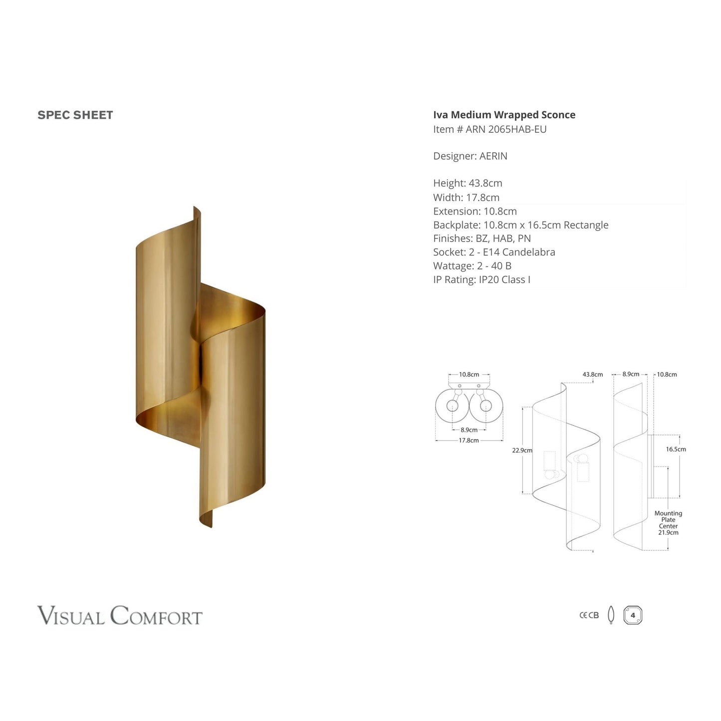 AERIN Iva Medium Wrapped Wall Sconce - Brass Wall Light Bloomingdales Lighting   