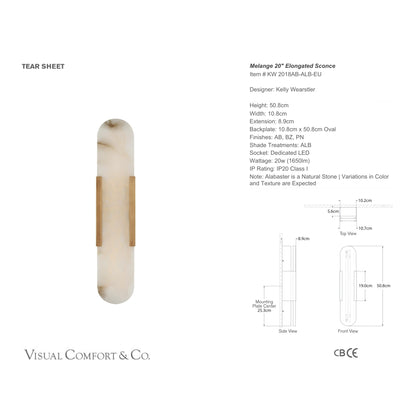 Kelly Wearstler LED Melange Elongated 20" Alabaster Wall Sconce Wall Light Bloomingdales Lighting