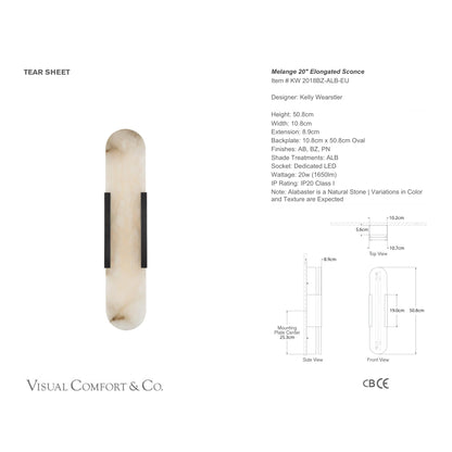 Kelly Wearstler LED Melange Elongated 20" Alabaster Wall Sconce Wall Light Bloomingdales Lighting