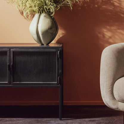 Ambrose Reeded Glass TV Entertainment Unit - Black Entertainment Unit M+Co Living