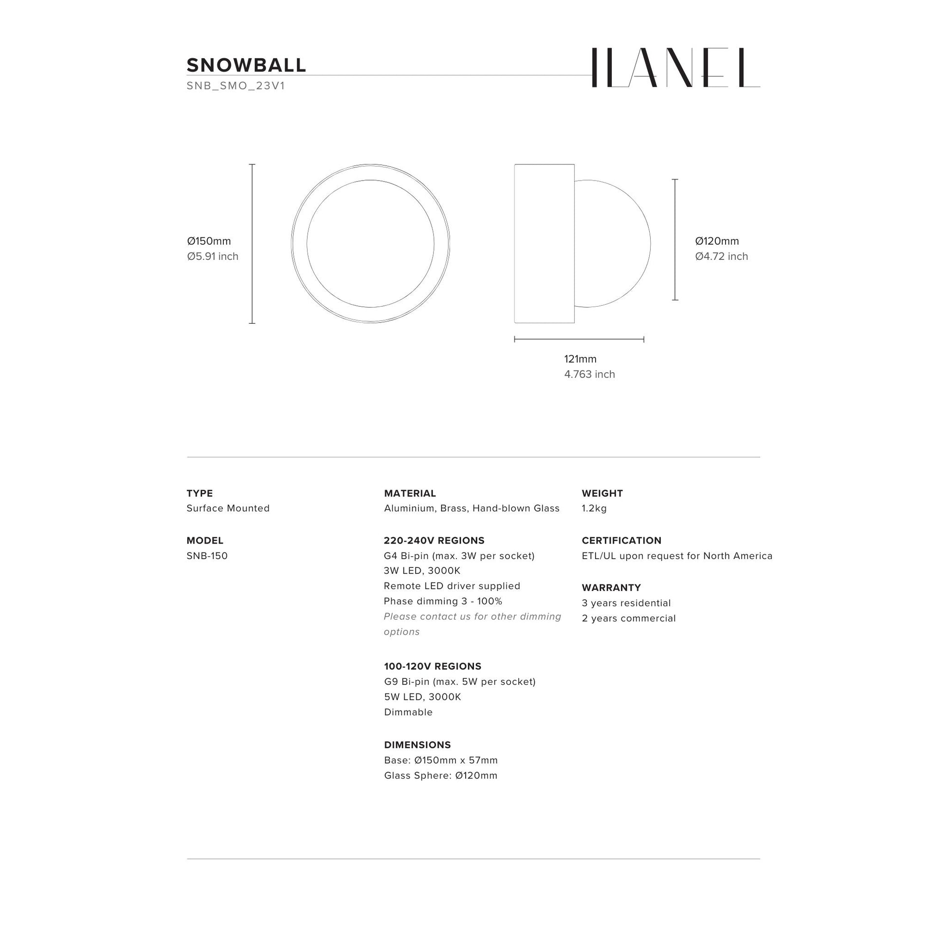 Snowball Glass Wall Light Wall Light ILANEL