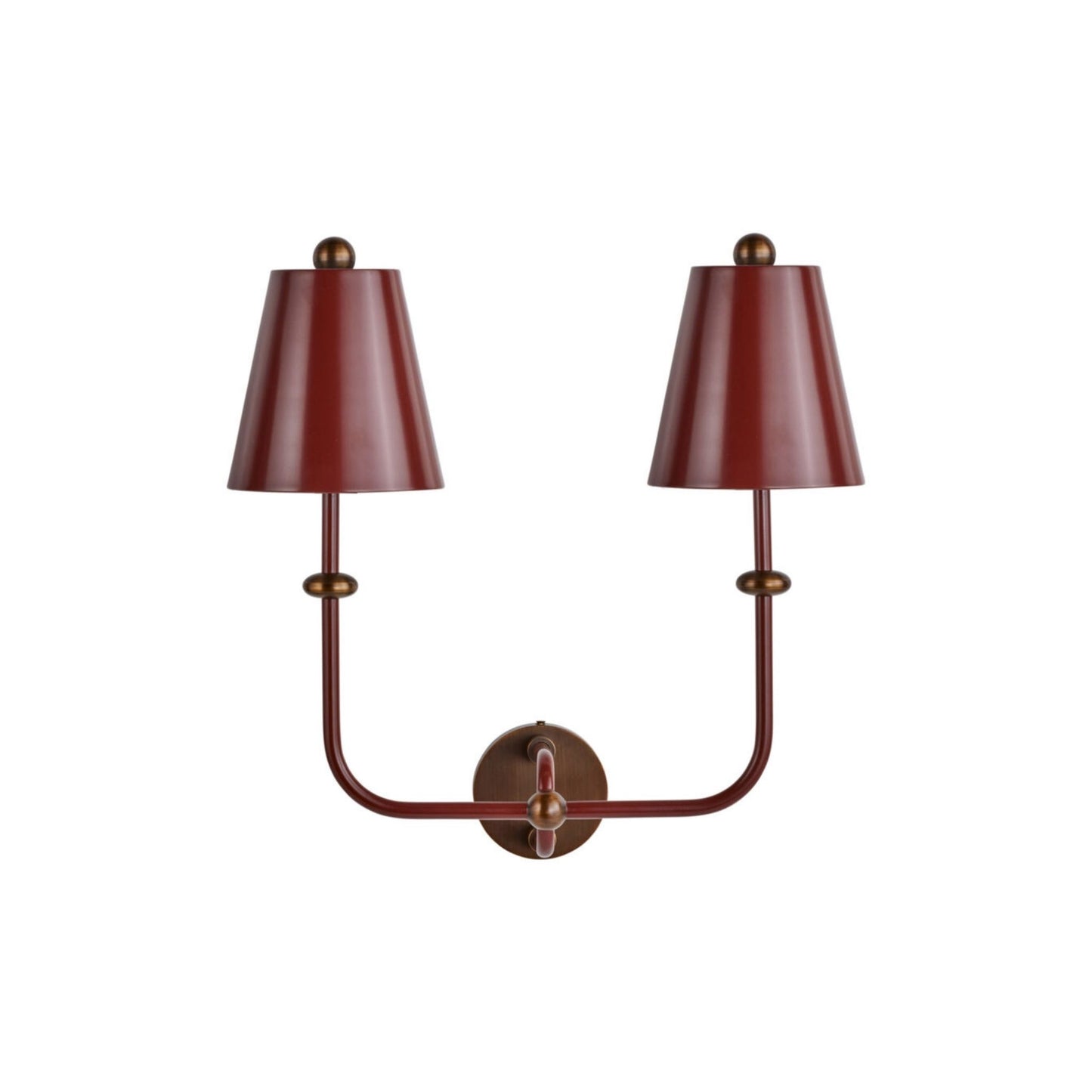 Terri Shannon Deux Double Wall Sconce - Manor Red & Aged Brass Wall Light Bloomingdales Lighting Manor Red