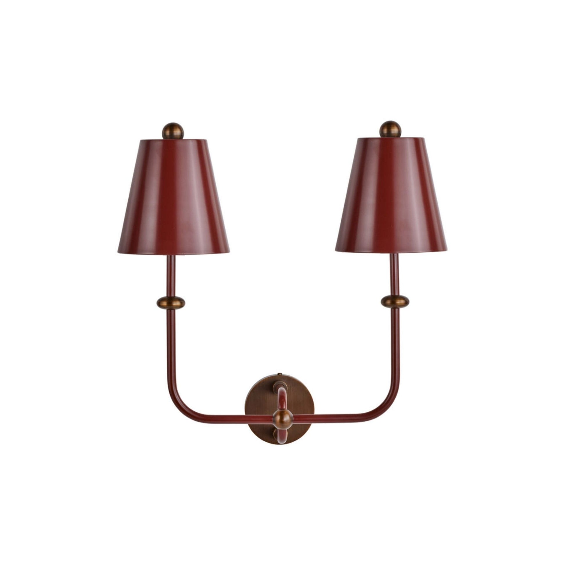 Terri Shannon Deux Double Wall Sconce - Manor Red & Aged Brass Wall Light Bloomingdales Lighting Manor Red