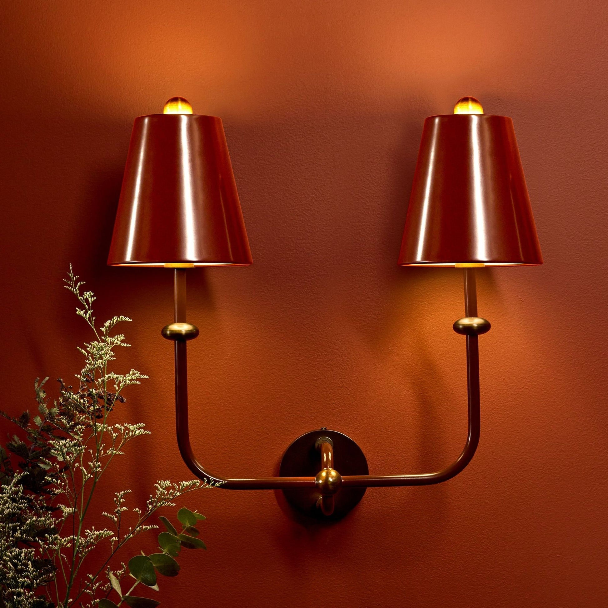 Terri Shannon Deux Double Wall Sconce - Manor Red & Aged Brass Wall Light Bloomingdales Lighting
