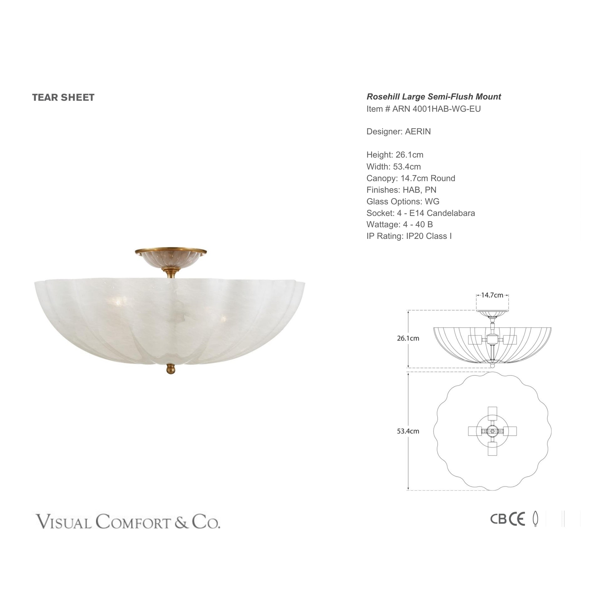 AERIN Rosehill Large Glass Flush Ceiling Mount - Brass Ceiling Fluh Mount Bloomingdales Lighting