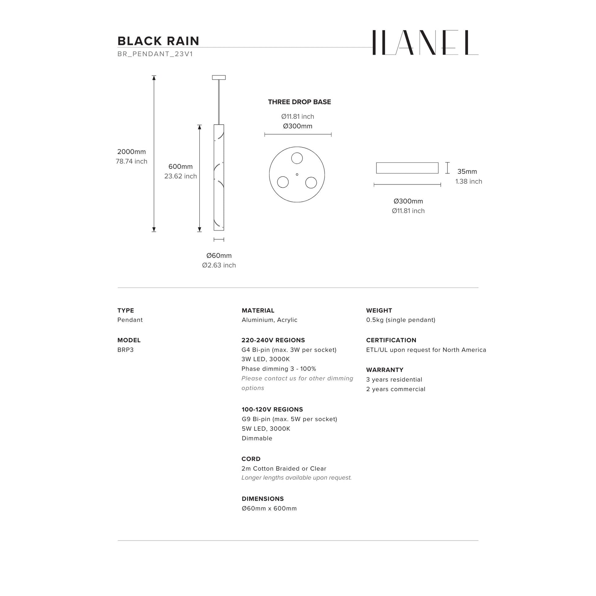 Black Rain Single Pendant Light Pendant Light ILANEL