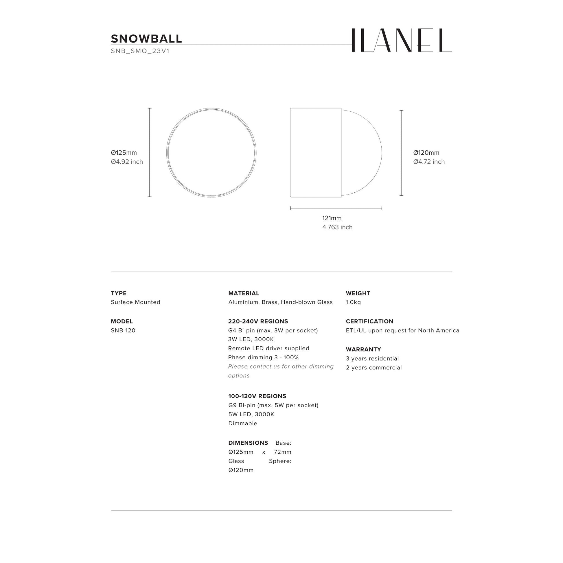 Snowball Glass Wall Light Wall Light ILANEL