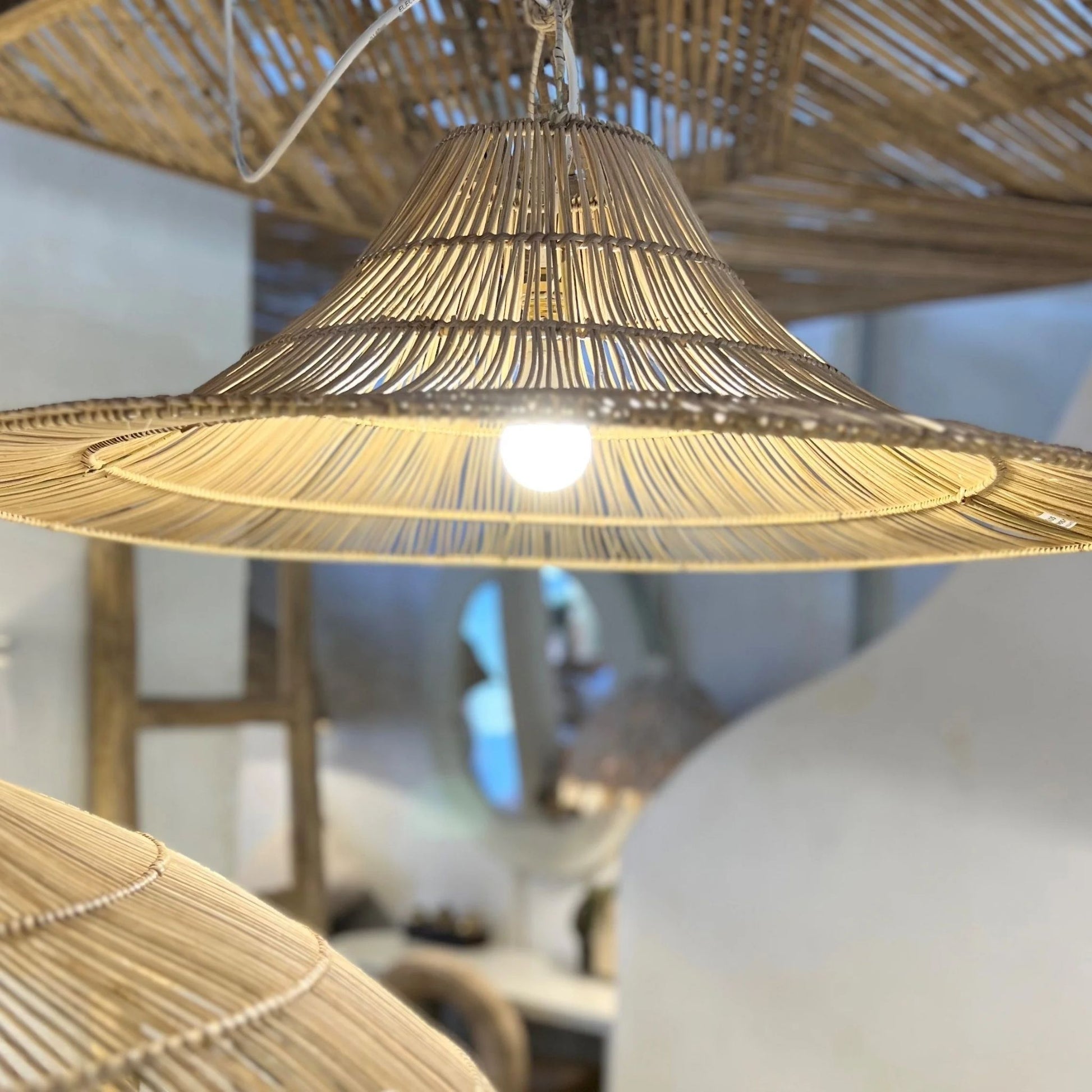 Yao Rattan Pendant Light Pendant Light Bisque Interiors