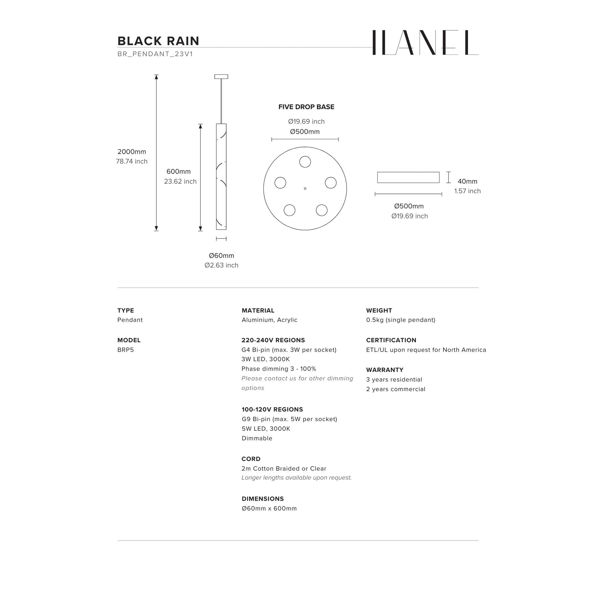Black Rain Single Pendant Light Pendant Light ILANEL