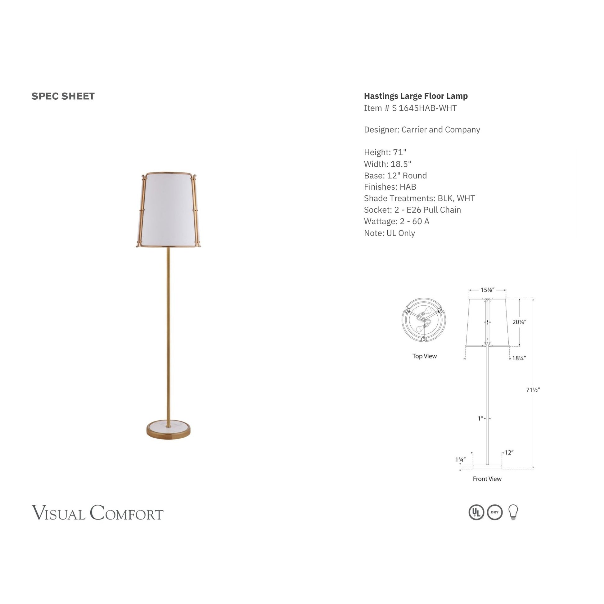Carrier & Co. Hastings Large Floor Lamp - Brass & White Floor Lamp Bloomingdales Lighting   