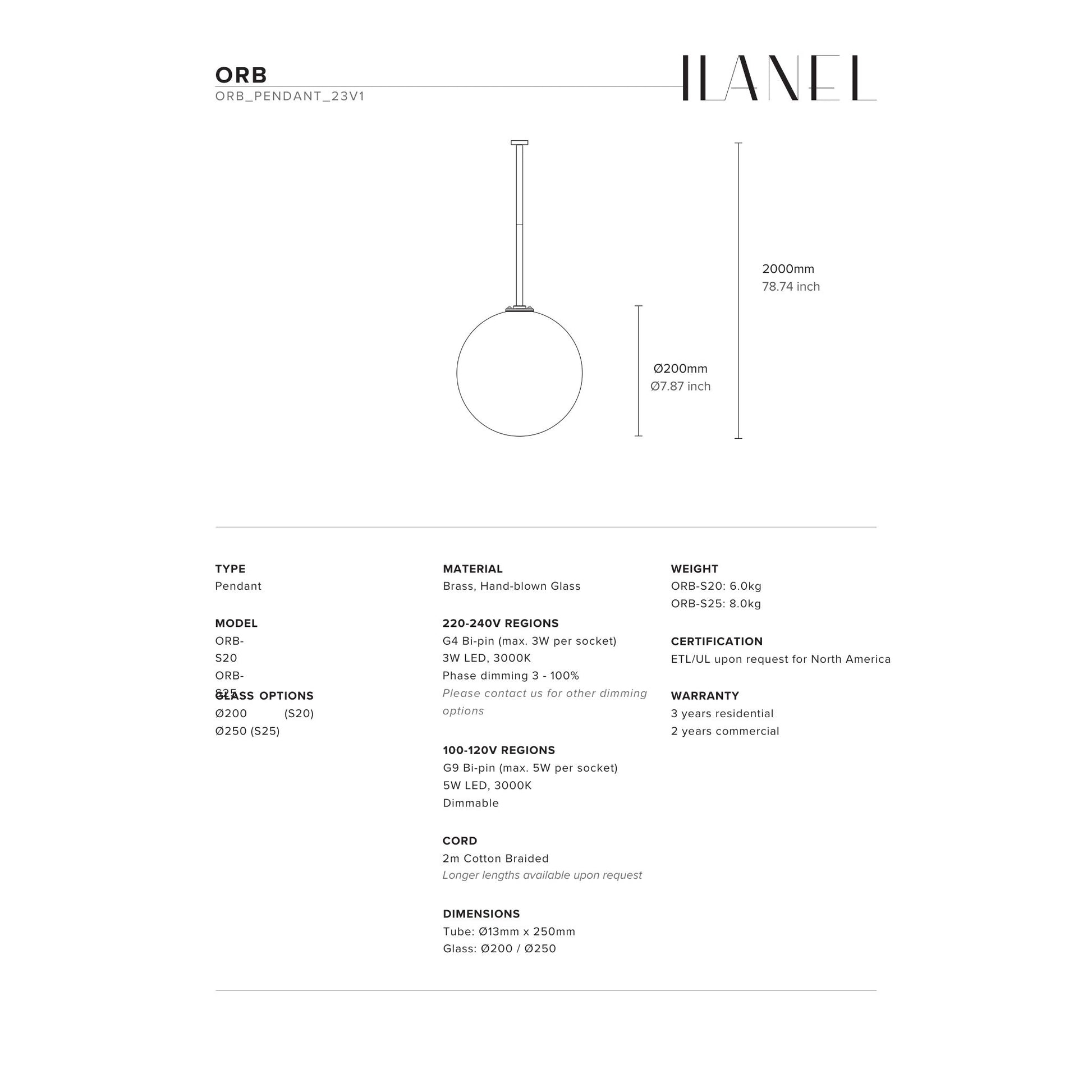 Orb Single Glass Pendant Light Pendant Light ILANEL