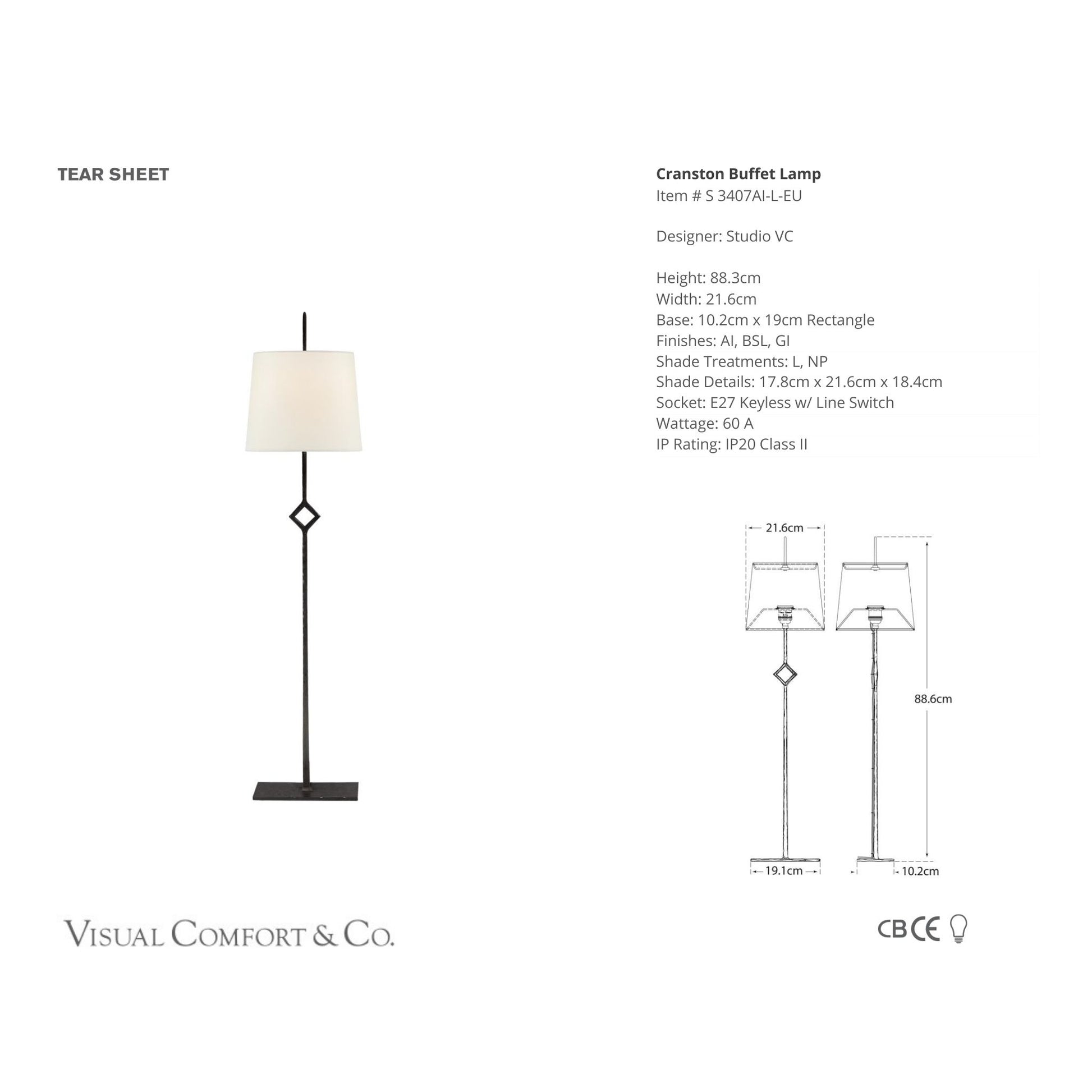 Studio VC Cranston Buffet Table Lamp - Aged Iron Table Lamp Bloomingdales Lighting   