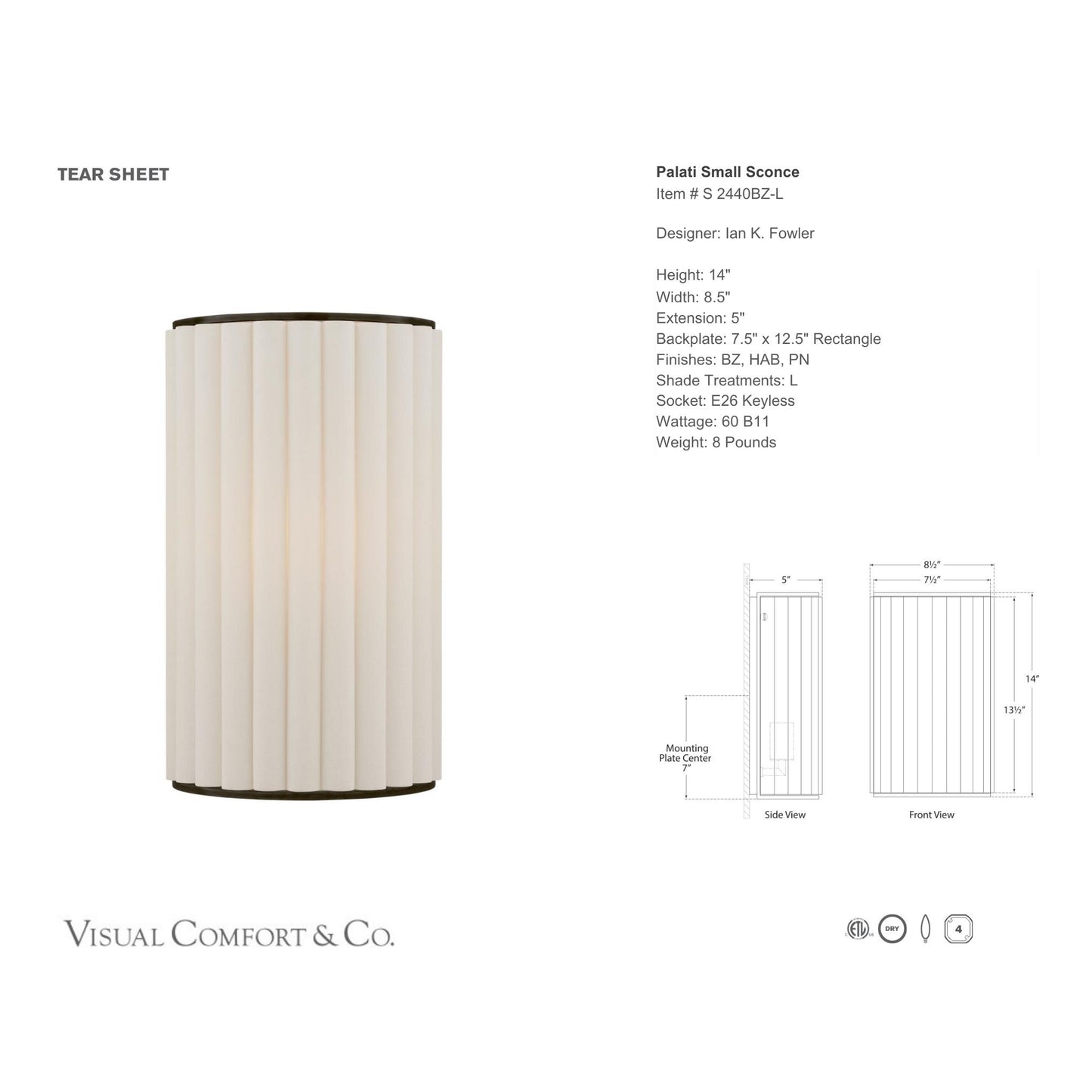 Ian K. Fowler Palati Linen Small Wall Sconce - Bronze Wall Light Bloomingdales Lighting