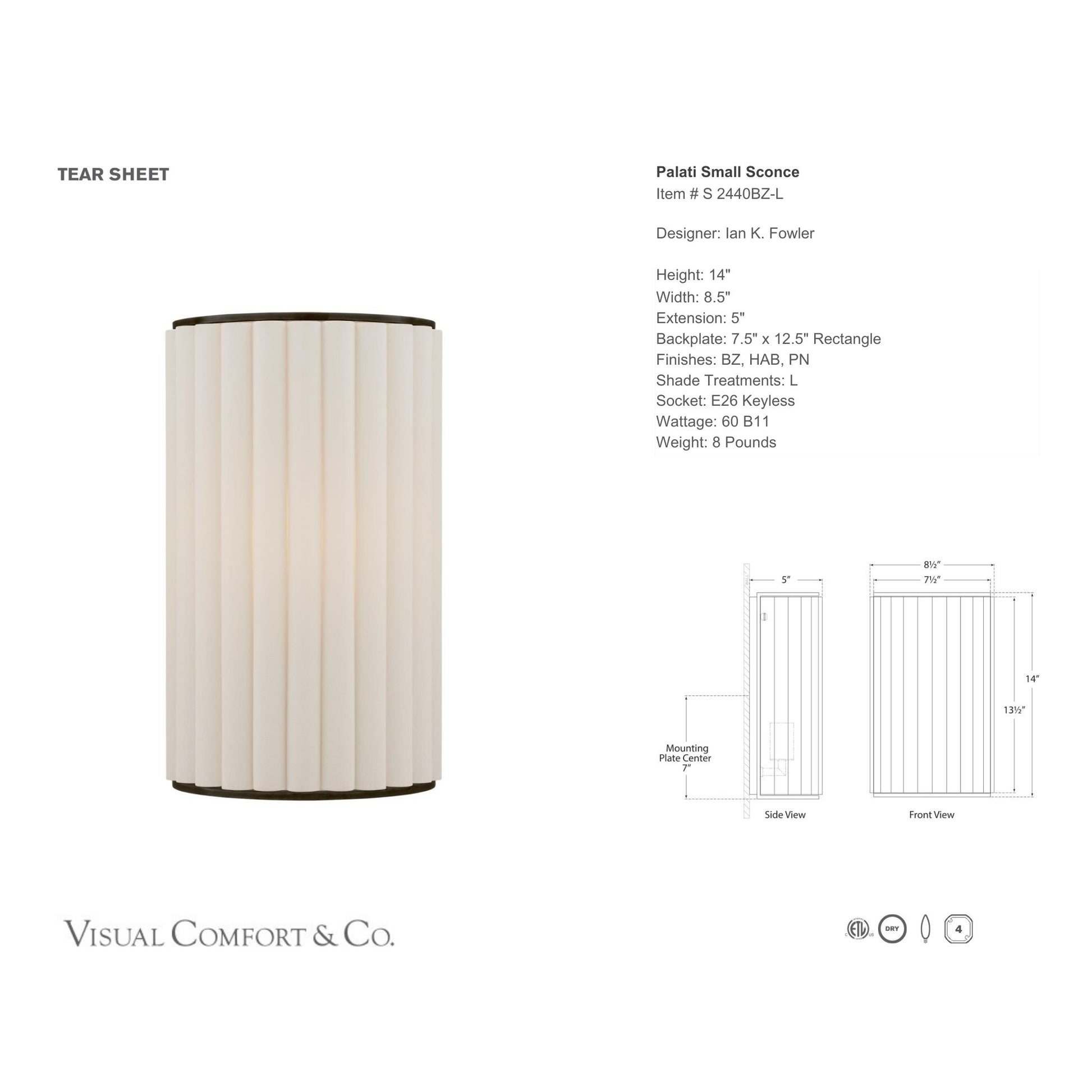 Ian K. Fowler Palati Linen Small Wall Sconce - Bronze Wall Light Bloomingdales Lighting