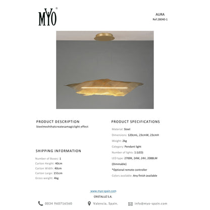 Juan Orts Aura Steel Mesh Pendant Light - Hand Painted Gold