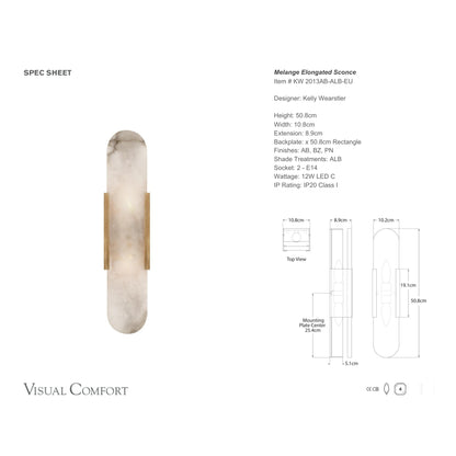 Kelly Wearstler Melange Elongated 20" Alabaster Wall Sconce Wall Light Bloomingdales Lighting