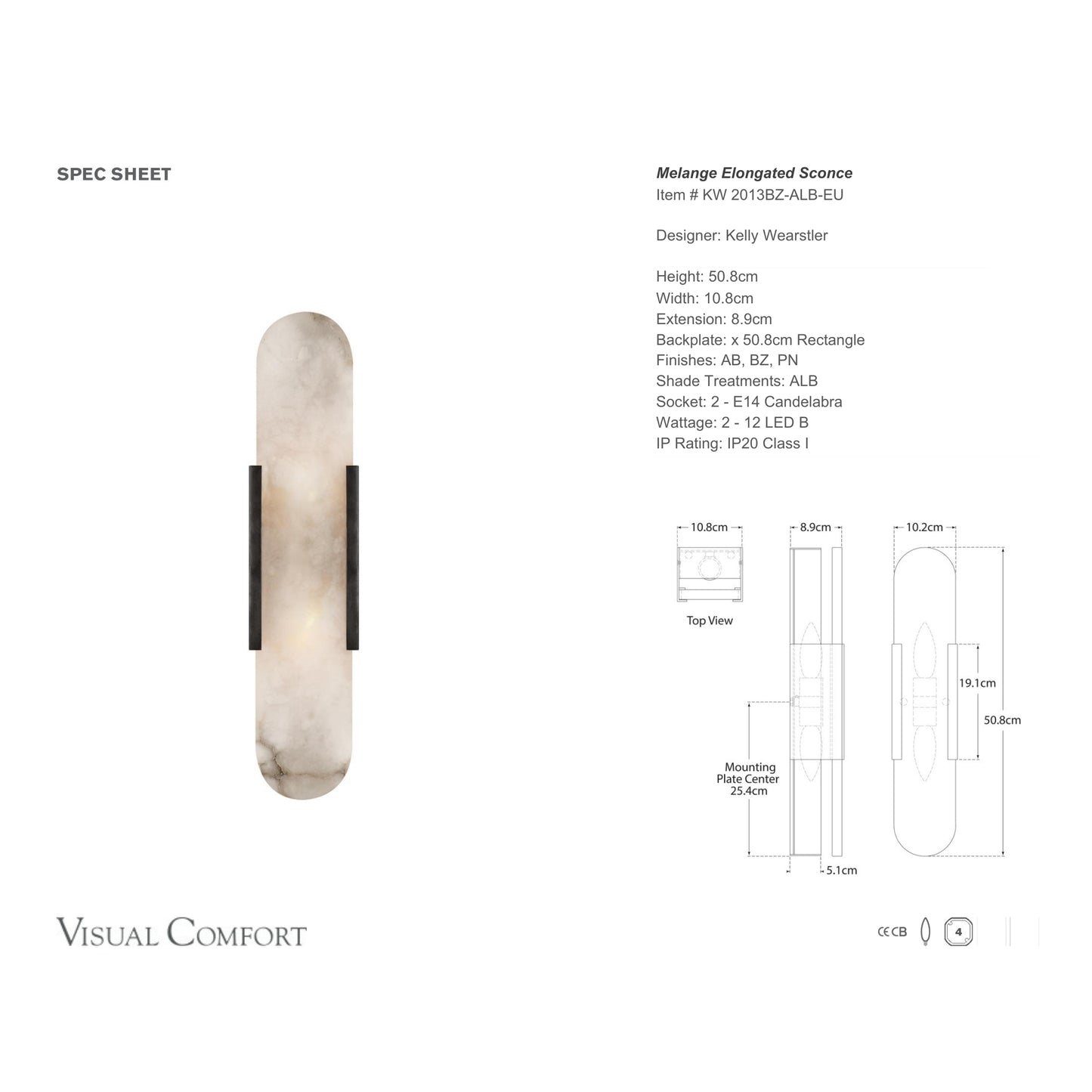 Kelly Wearstler Melange Elongated 20" Alabaster Wall Sconce Wall Light Bloomingdales Lighting