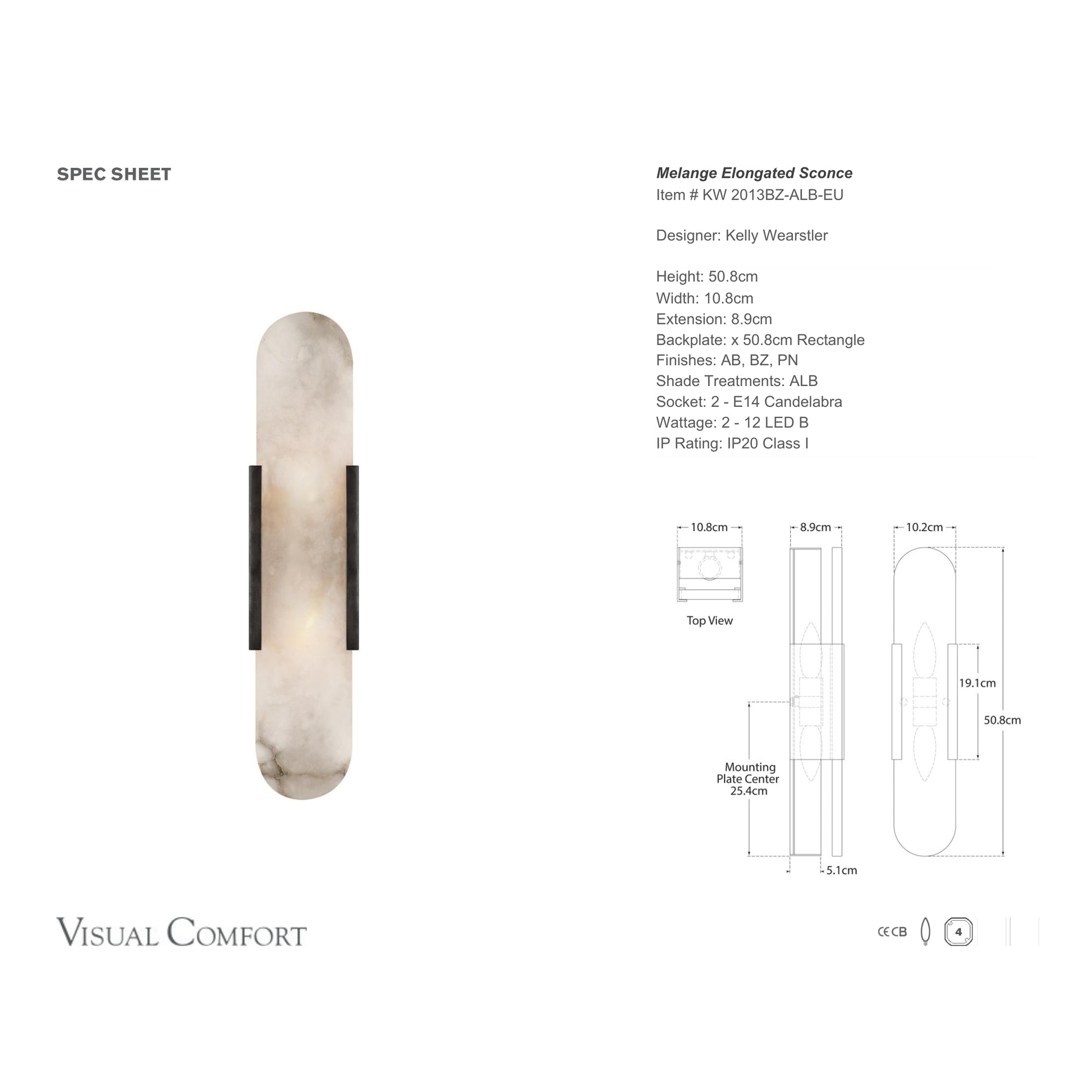 Kelly Wearstler Melange Elongated 20" Alabaster Wall Sconce Wall Light Bloomingdales Lighting