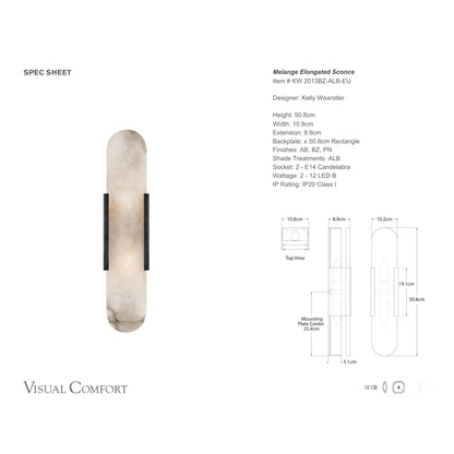 Kelly Wearstler Melange Elongated 20" Alabaster Wall Sconce Wall Light Bloomingdales Lighting