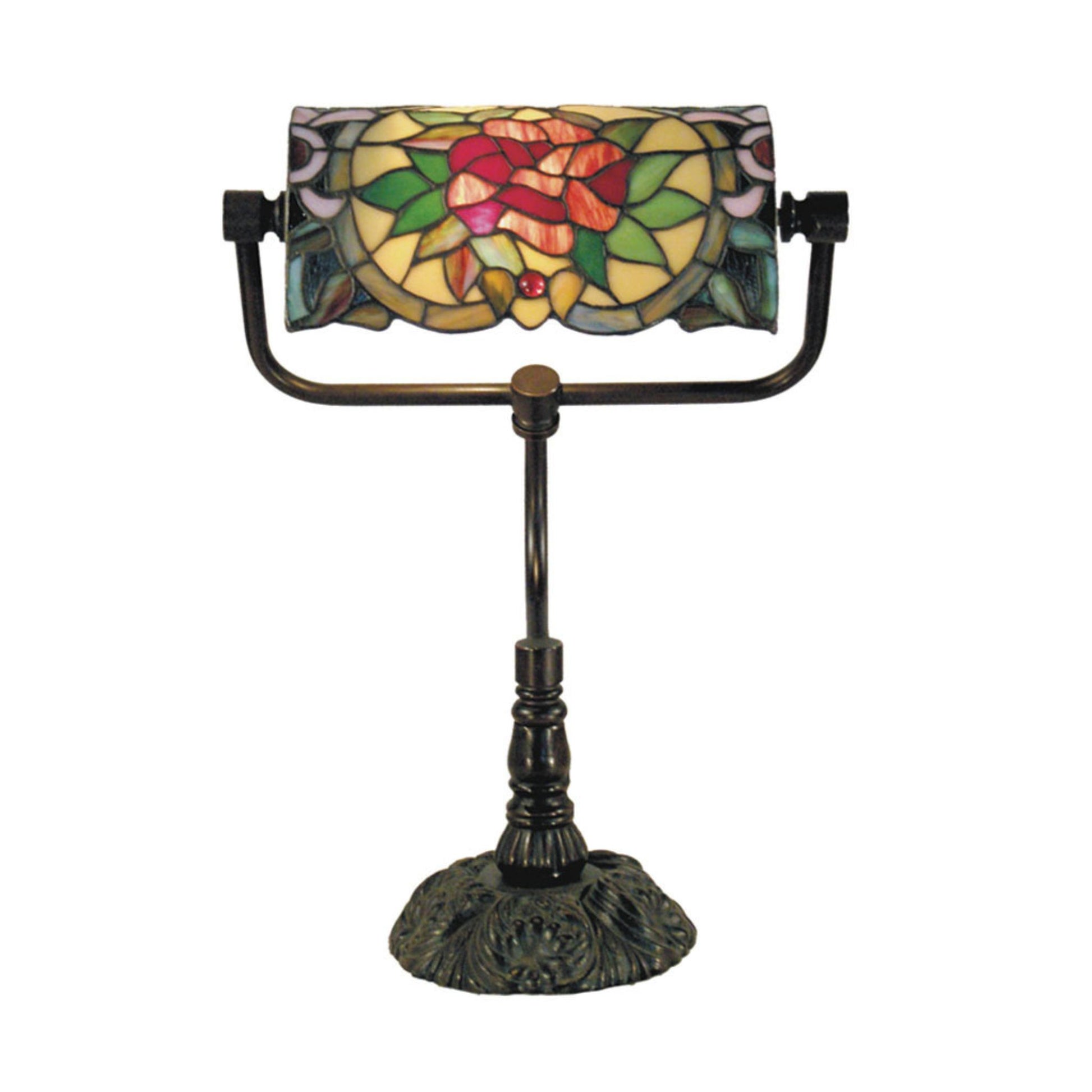 Red Camellia Bankers Stained Glass Table Lamp Table Lamp G&G Bros