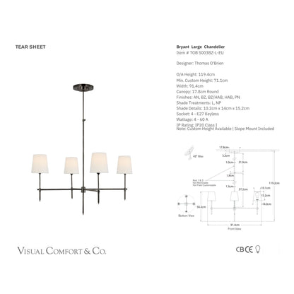 Thomas O'Brien Bryant Large Linen Chandelier - Bronze Pendant Light Bloomingdales Lighting   