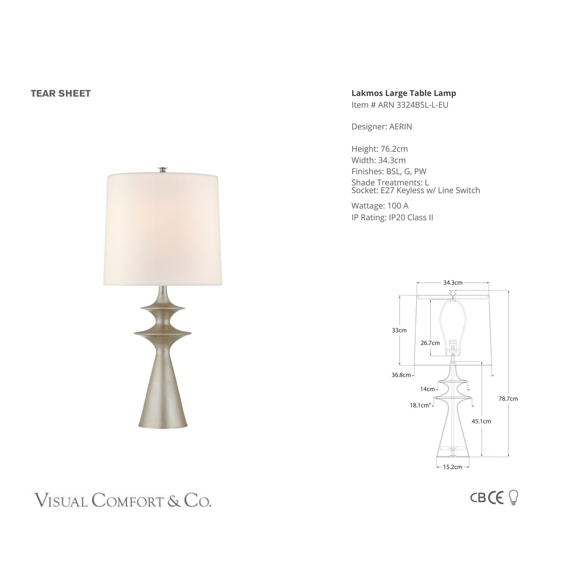 AERIN Lakmos Large Linen Table Lamp - Silver Leaf Table Lamp Bloomingdales Lighting   