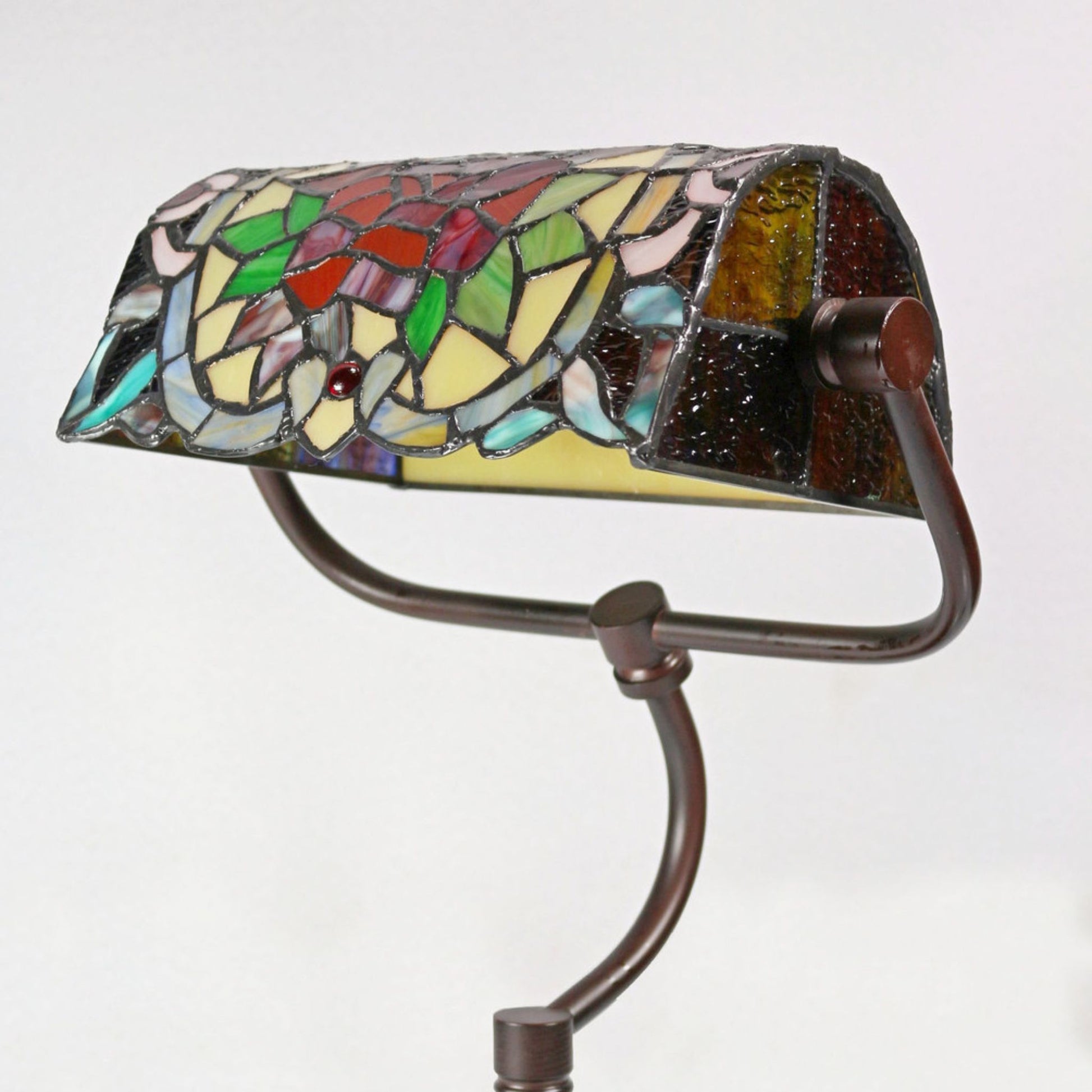 Red Camellia Bankers Stained Glass Table Lamp Table Lamp G&G Bros
