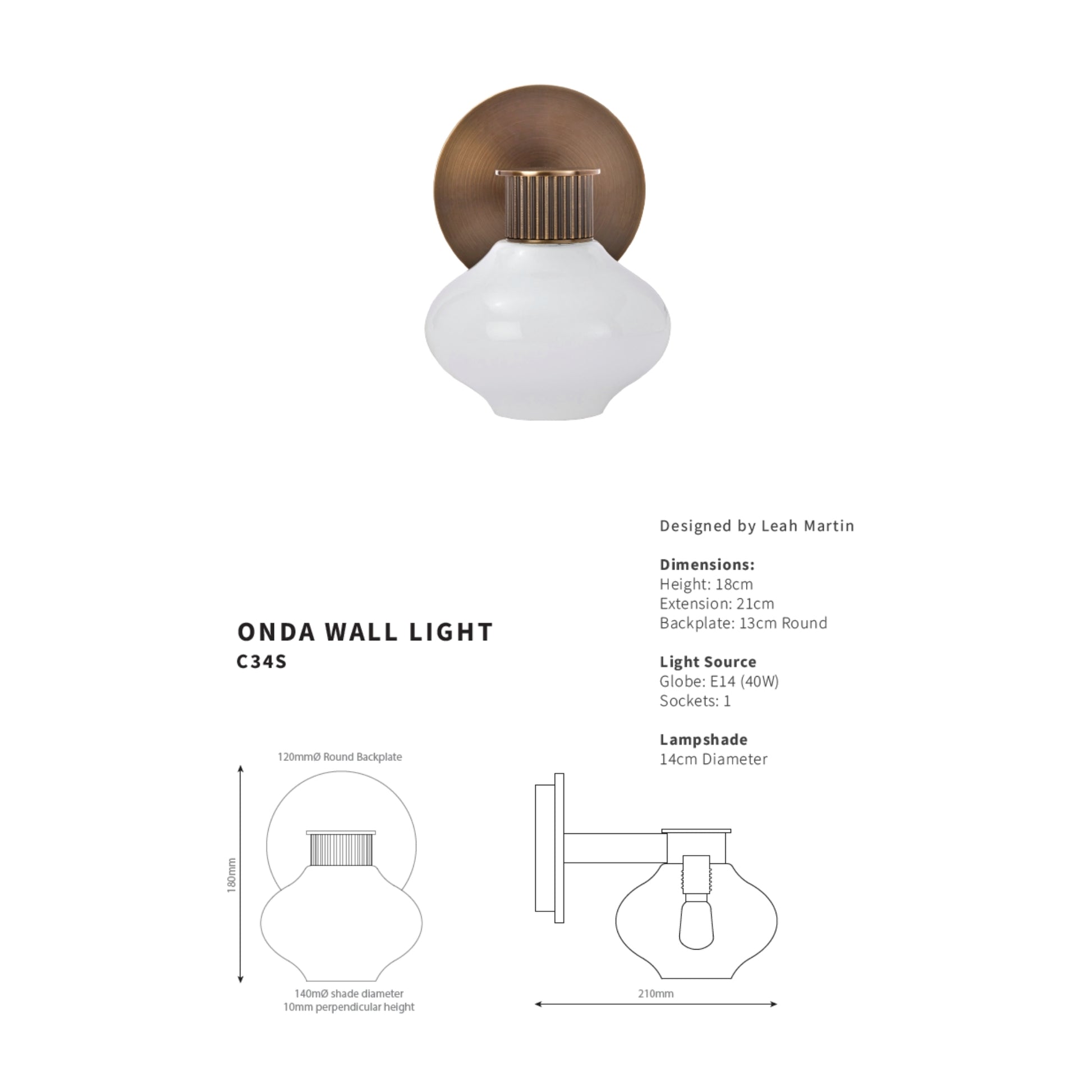 Leah Martin Onda Glass Wall Sconce - Bronze Wall Light Bloomingdales Lighting