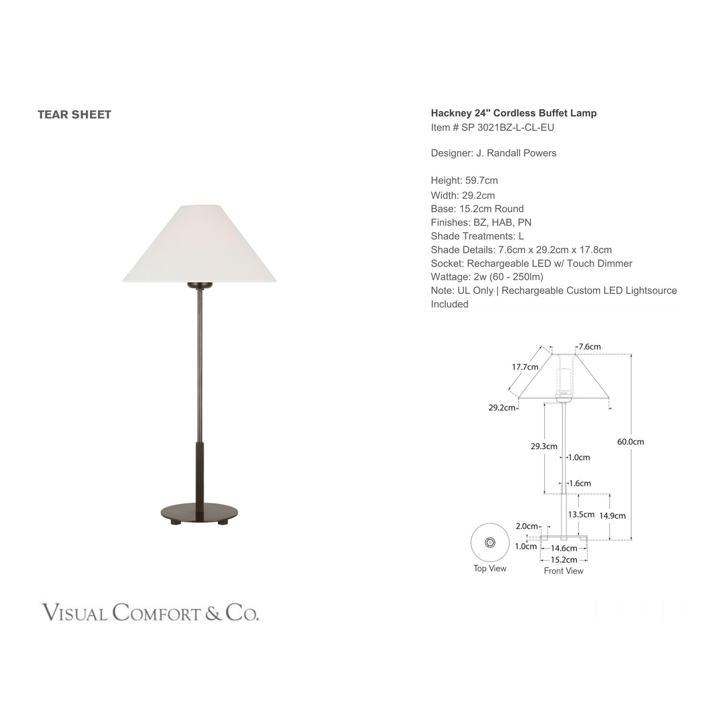 J. Randall Powers Hackney 24" Cordless Buffet Lamp - Bronze Table Lamp Bloomingdales Lighting