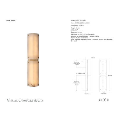 AERIN Clayton 25" Alabaster Wall Sconce - Brass