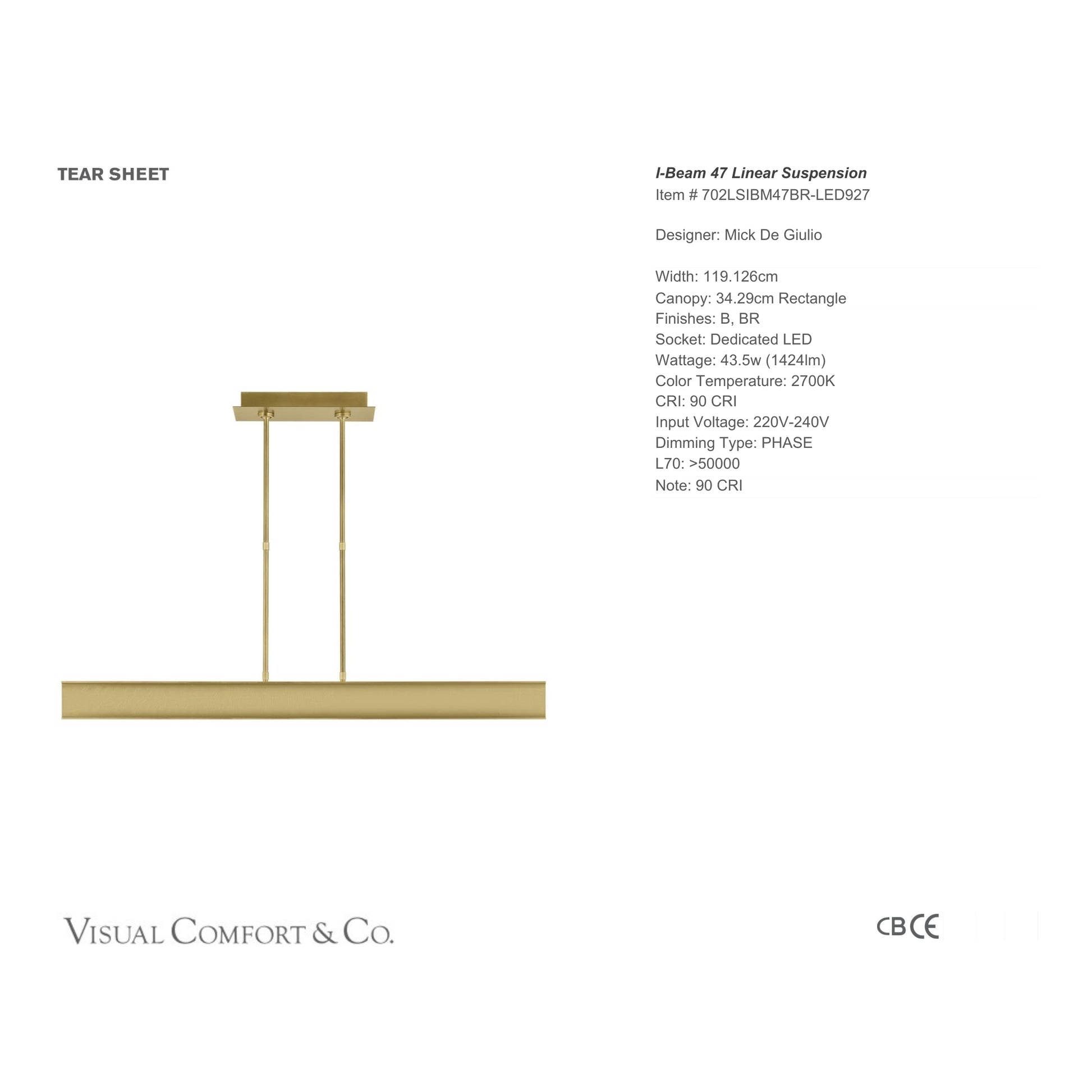 Mick De Giulio I-Beam 47" Linear Suspension Pendant Light - Brass Pendant Light, Chanderlier Bloomingdales Lighting